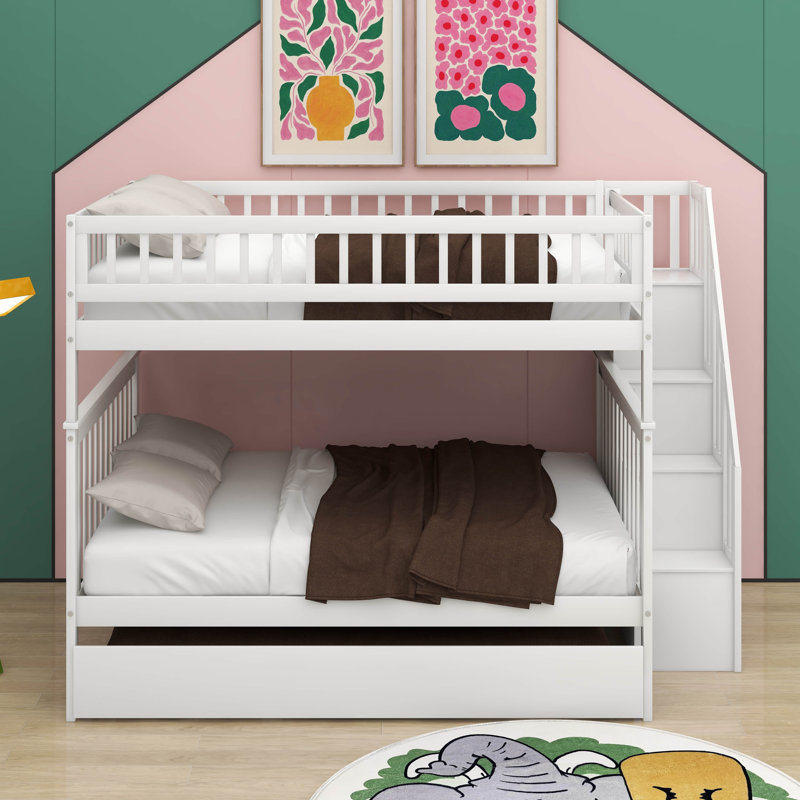 Full Over Full Bunk Bed With Trundle, White