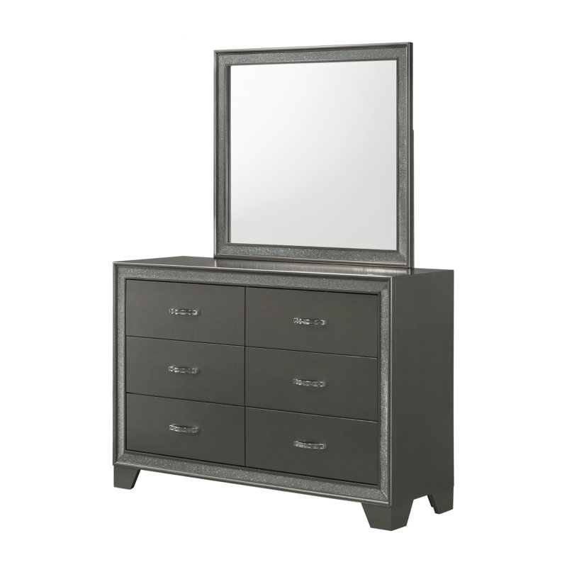 Commode contemporaine 1 pièce avec rangement de chevet 6 tiroirs gris foncé