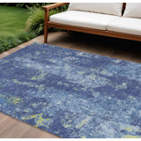 Tapis extérieur lavable abstrait bleu marine et bleu denim 10 pi x 14 pi