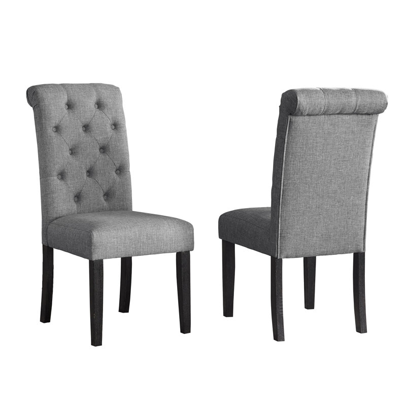 Leviton Solid Wood Tufted Asons Dining Chair, Set Of 2, Grey, Gray