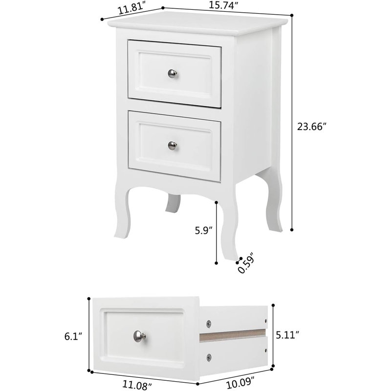 Ensemble de 2 tables de chevet blanches avec tiroirs, White