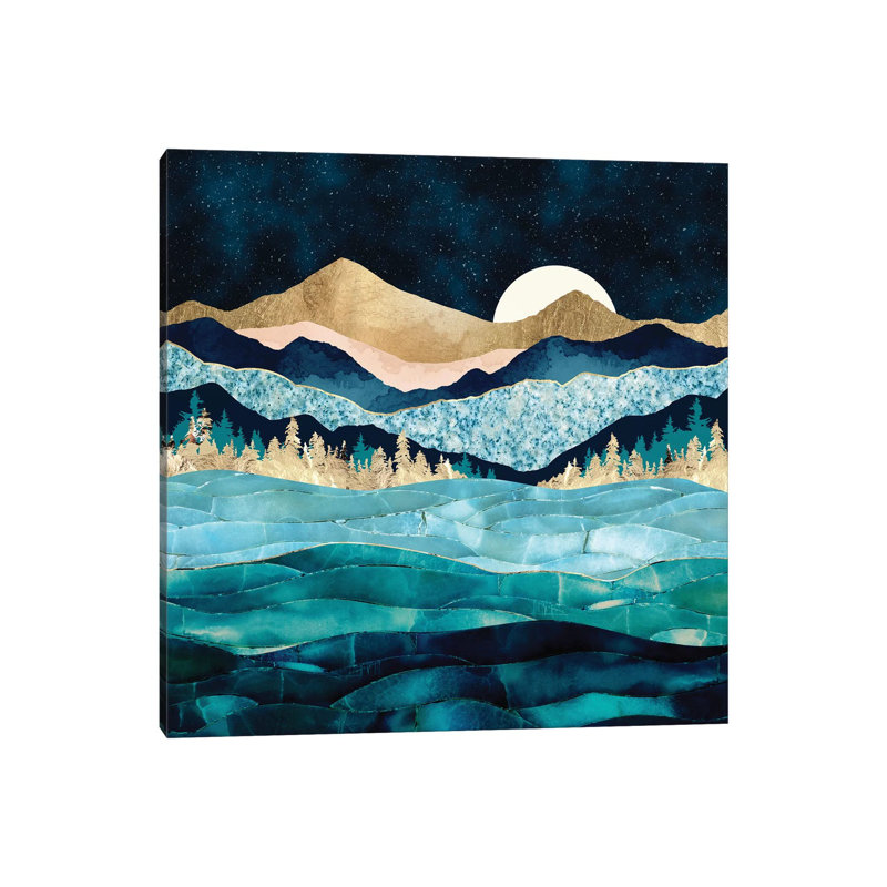 Midnight Ocean - impression d'art graphique, 37" H x 37" W x 1.5" D, Toile tendue, Aucun mat