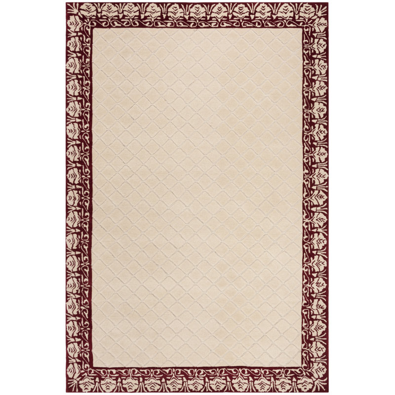 Harrison Bordered Handmade Looped/Hooked Area Rug in Red, Rectangle 6' x 9'