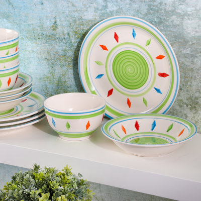 Gibson Home Heidy 12 Piece Hand Painted Dinnerware Set - Red
