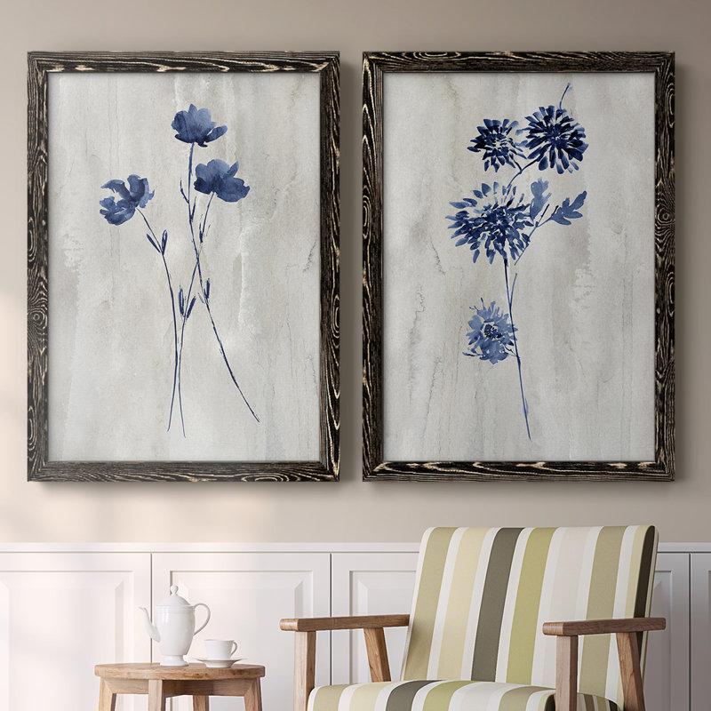 Toile encadrée Indigo Botanical III-Premium - prête à être accrochée, H 27,5 po x l 75 po x P 1,5 po, Noir