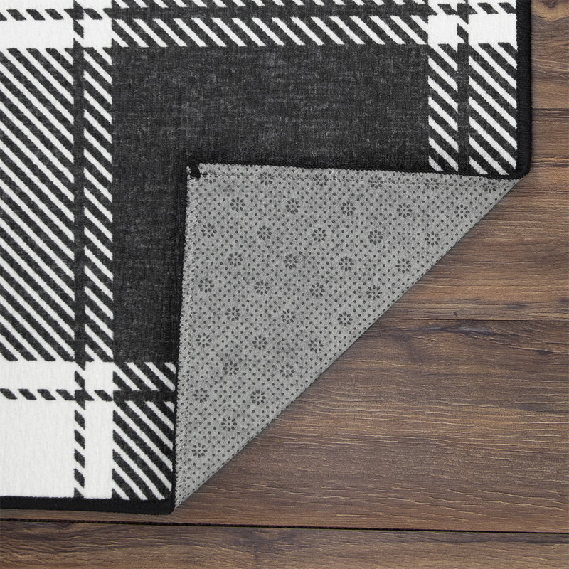 Gracie Oaks Washable Rug Bundle - 2 Piece Set - Buffalo Plaid Black (3' x 5' & 5' x 7')
