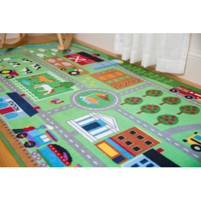 Wildkin Kids Educational Play Rug – Skid-Proof, Durable Nylon, Fun Learning Mat - Farm Land 