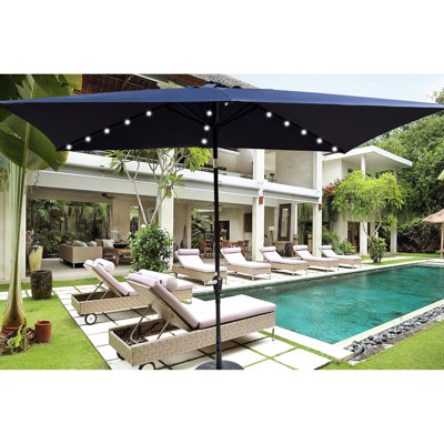 10x6.5ft Rectangular Umbrella With Solar Lights - Shockproof, Navy Blue Led Patio 10x6.5ft, ,