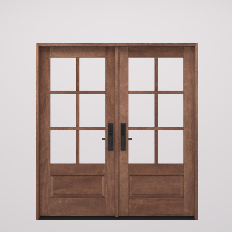 G7506-SW-80 | Porte double 80 po, extérieur pré-monté RTA, SDL 6 Lite, 3/4 Lite, 1 panneau, bois d'acajou brut
