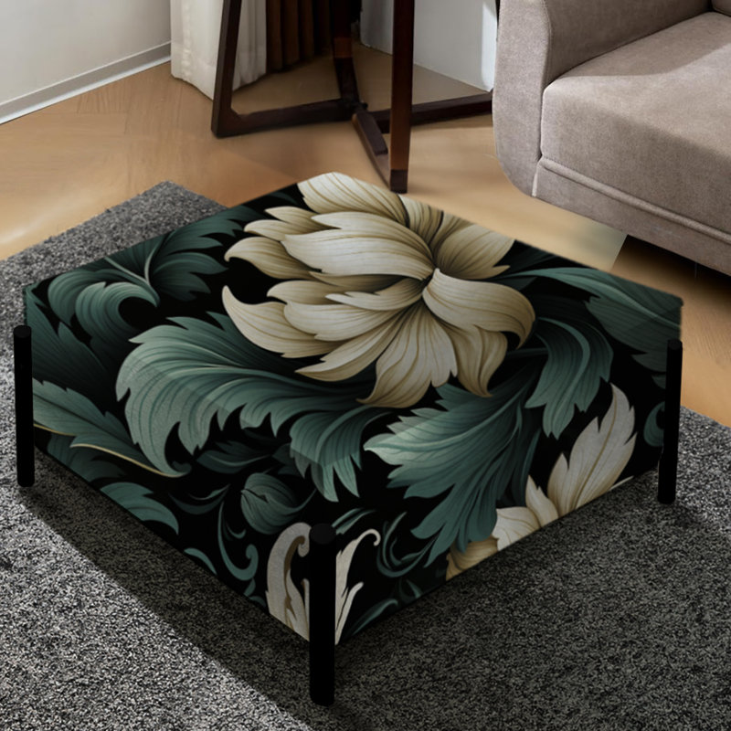 Nagesh vert et beige à motif floral intrigant - grand repose-pieds carré floral