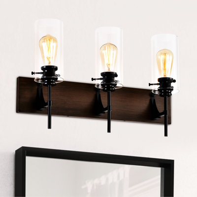 3 lumières de salle de bain noir mat + bois avec abat-jour en verre, éclairage exquis pour la salle de bain, la cuisine, la salle à manger, la chambre à coucher, les lumières de meuble-lavabo de couloir, les luminaires modernes à abat-jour
