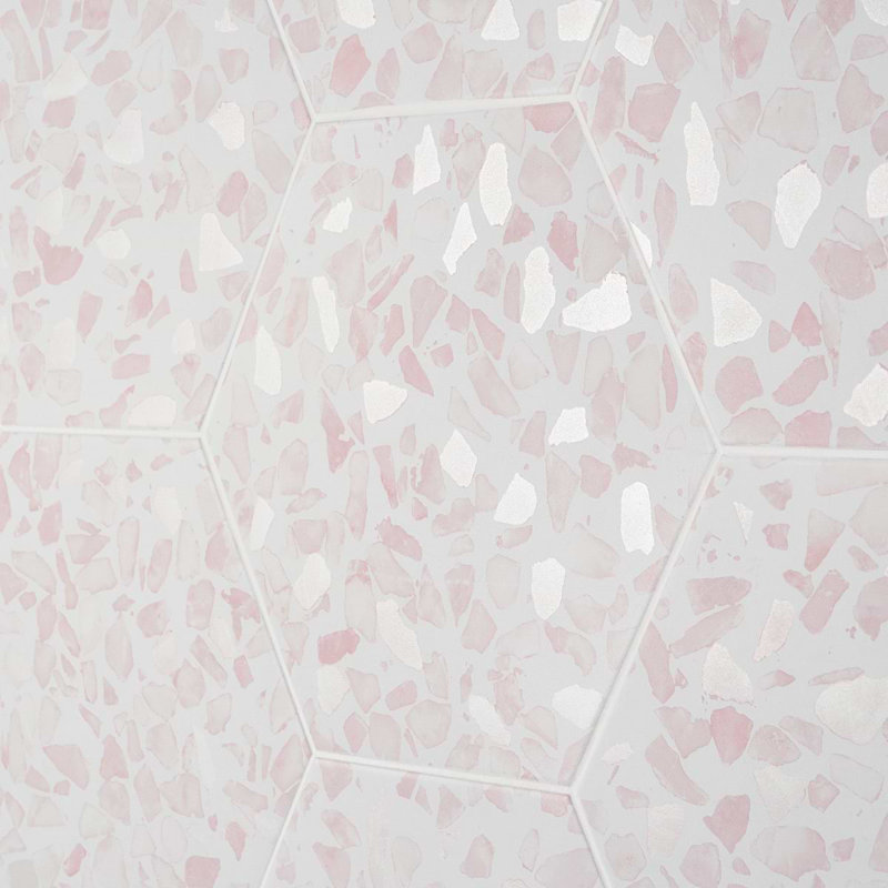 Terrazzo 9" Hexagon Matte Terrazzo Look Porcelain Tile, Hex Pink