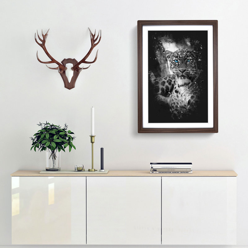 Bright Eyed Leopard - Framed Print, 87cm H x 62cm W x 2cm D, Walnut Framed