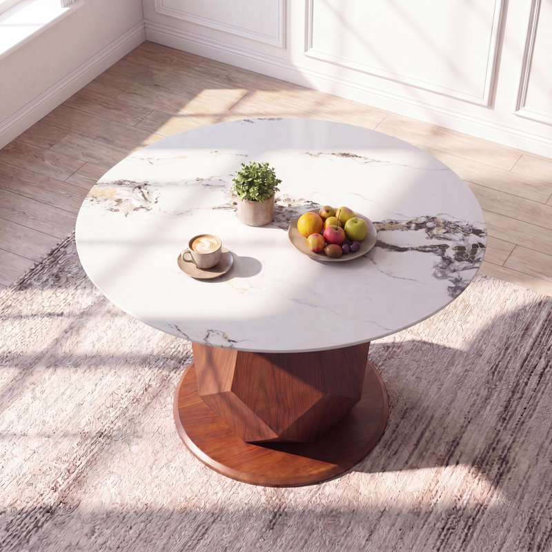 44.88"W Modern Engineered Stone Round Dining Table For 4-6 With Pedestal Base