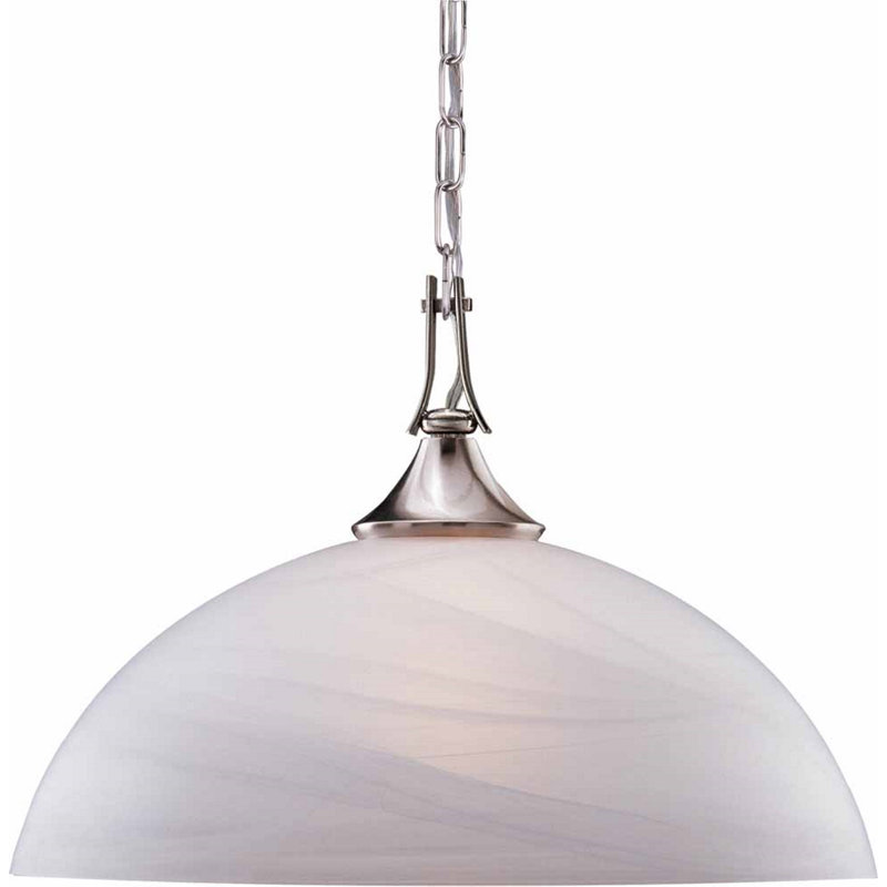 Ibtissem 1-Light Indoor Brushed Nickel Hanging Single Pendant with Alabaster Glass Bowl Shade, Brushed Nickel