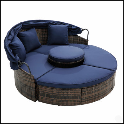 Hot Sale KD Rattan Round Lounge With Canopy, Perfect For Outdoor Relaxation And Family Gatherings