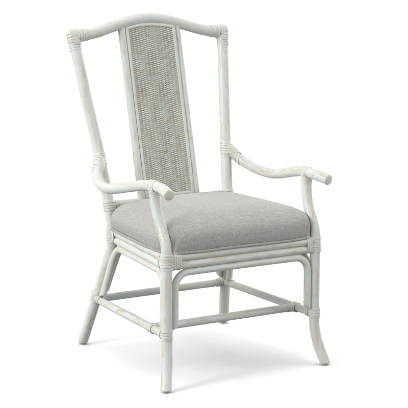 Drury Lane Slat Back Dining Arm Chair, Bisque, Snow Crypton Performance; 0884-91