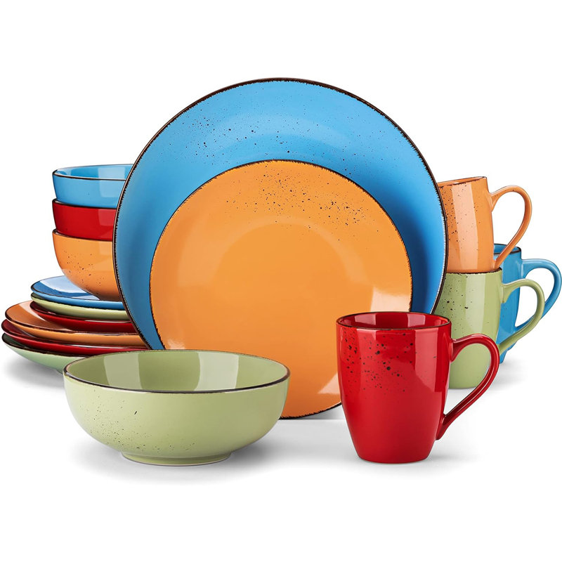 16 piece dinnerware set, service for 4 , Blue/Beige/Grey