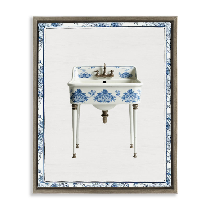 Cadre flottant rétro chinoiserie, évier et lettré, Cadre flottant orme Montalcino, H 21 po x l 17 po