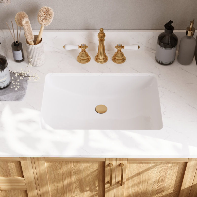 61" White Engineered Stone Double Vanity Top with Ceramic Sinks
