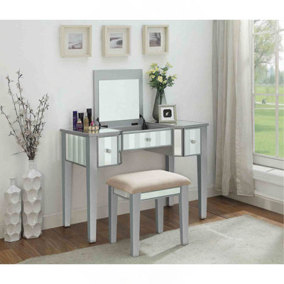 Transitional Style  1Pc Vanity W/ Stool Set Core Design Storage Drawers Central Mirror Padded Stool Bedroom Furniture