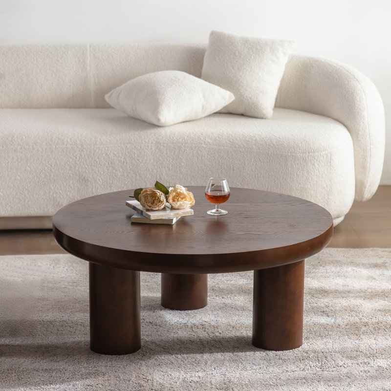 35.5" Modern Dark Brown Wood Round Coffee Table 3-Legs Pedestal For Living Room&Bedroom, Dark Brown Wood