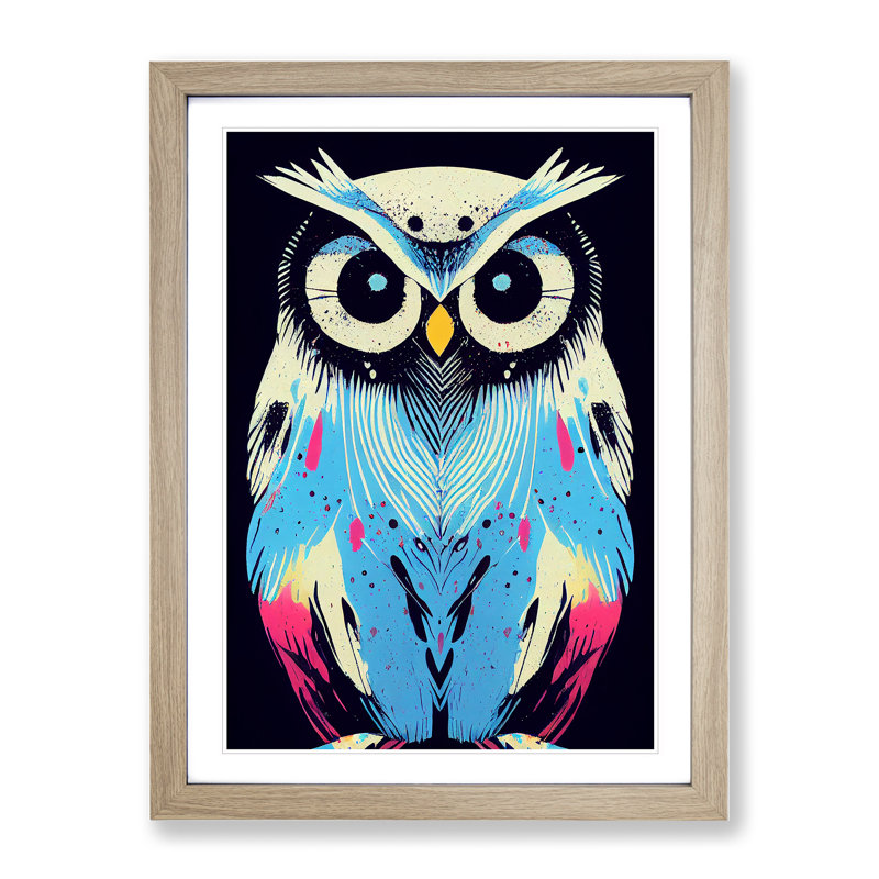 Paint Splashed Owl - Framed Print, 64cm H x 46cm W x 2cm D, Oak