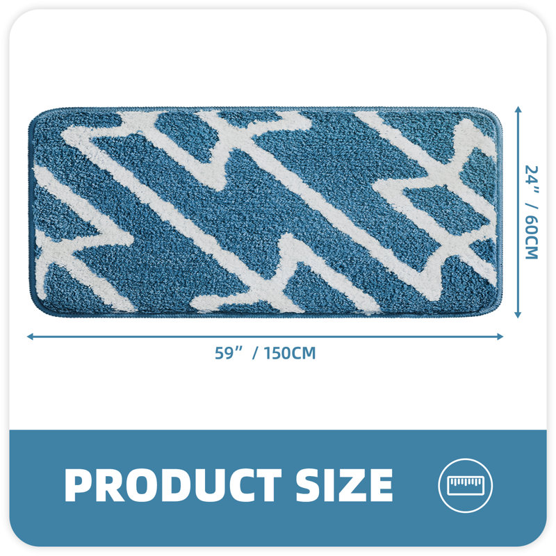 Dorwin Microfiber Non-Slip Bath Rug, Blue, 0.7" H x 43" W x 24" D