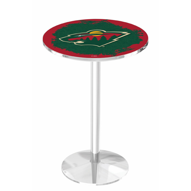 NHL Round Metal Base Dining Table, Chrome, Minnesota Wild