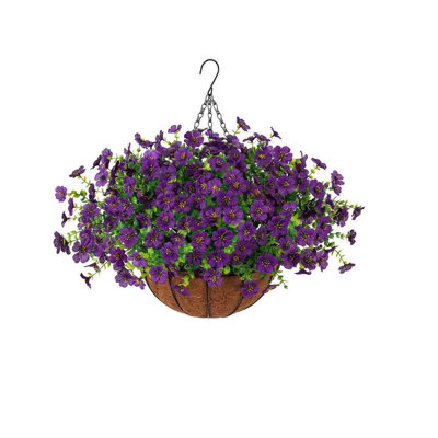 Artificielle artificielle plantes suspendues fleurs panier avec panier suspendu pour l'extérieur Printemps été décoration, jardinières suspendues avec fausses fleurs en soie résistantes aux rayons UV réaliste pour l'extérieur porche patio balcon balcon