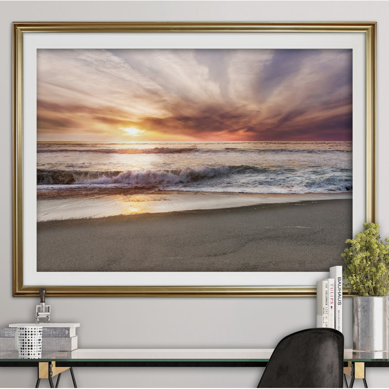 Point Reyes Beach Sunset - reproduction de cadre photo, Or, H 30 po x l 40 po x P 1,5 po
