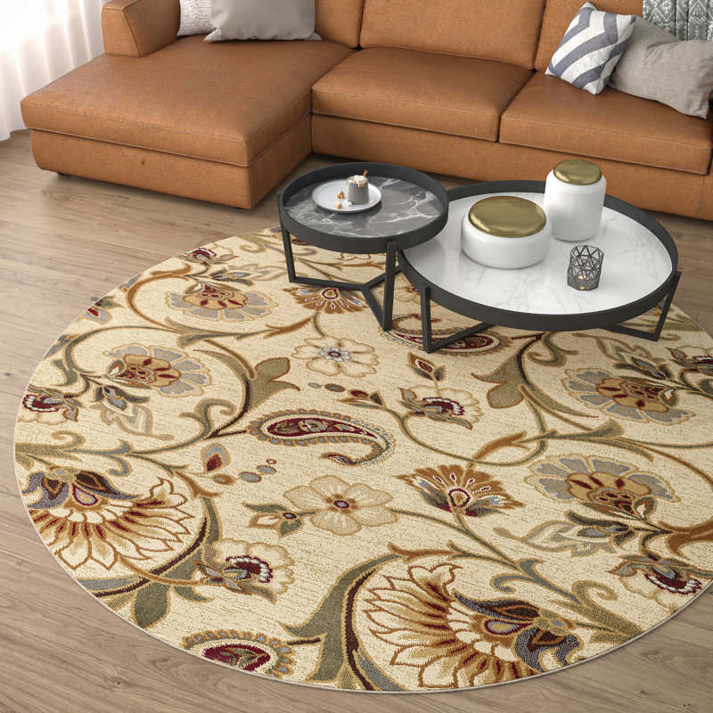 Tapis beige crème Clotario, Rond 5 pi 3 po