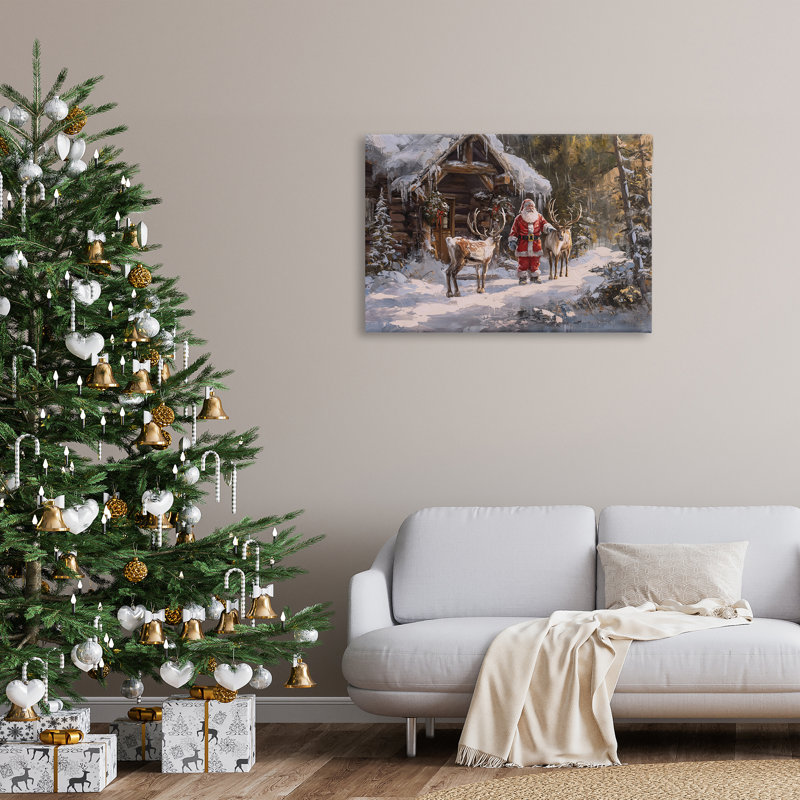 Art mural sur toile Traditional Santa par Cabin par Imagine It Images, H 24 po x l 24 po