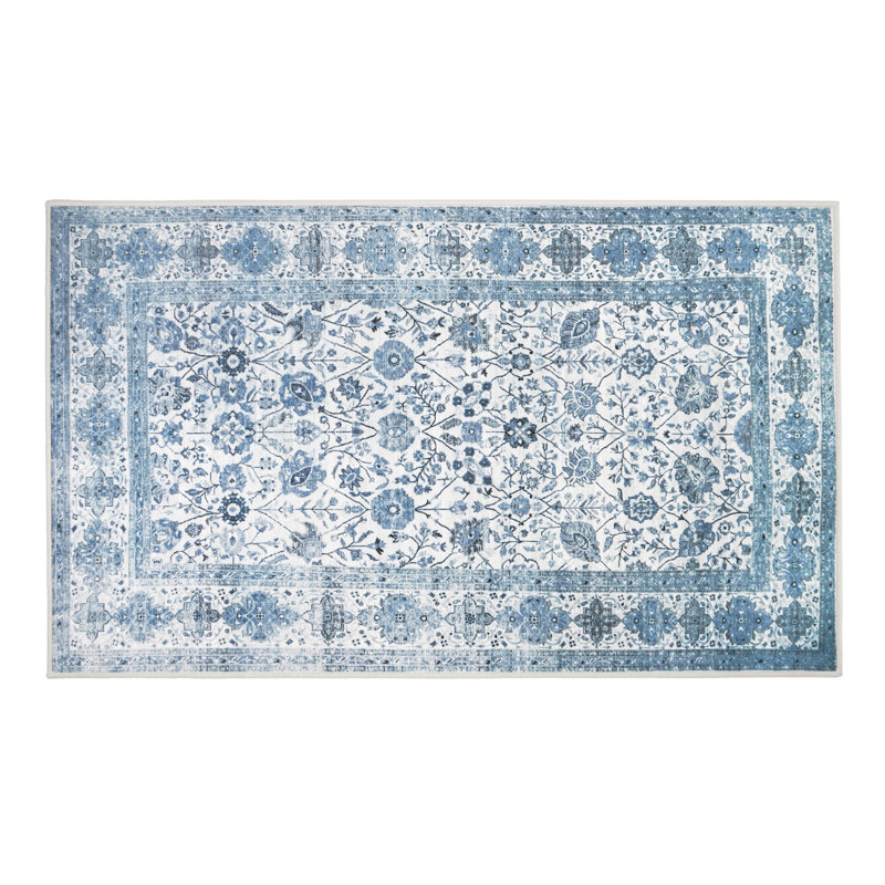 Tapis avec envers antidérapant Lerik Blue, Rectangulaire 3 pi x 5 pi