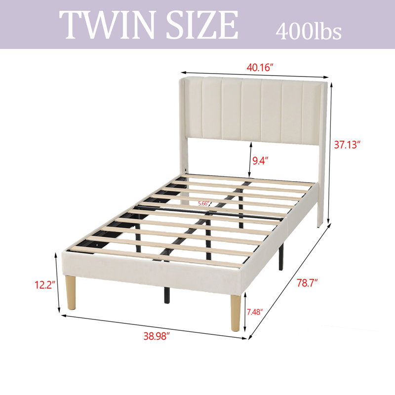 Upholstered Platform Bed Frame, Beige, Twin