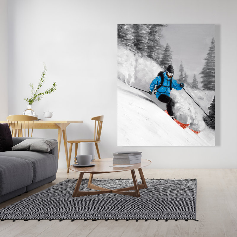 Man Skiing in Mountain - Illustrative Snow Canvas Art Decor