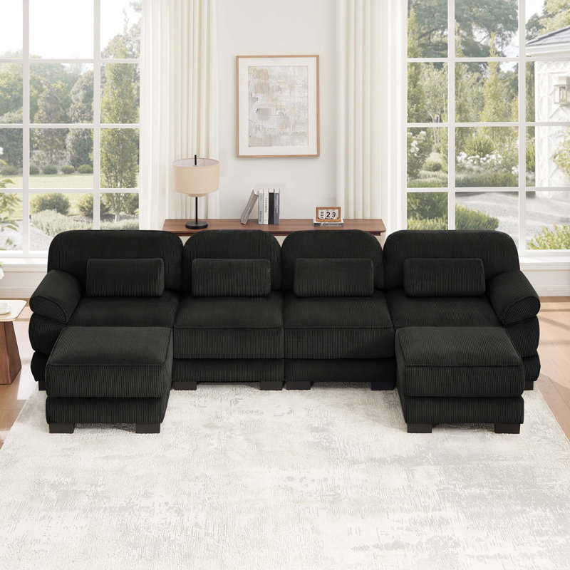 Canapé d'angle modulaire Cloud Couch avec accoudoirs amovibles et coussins lombaires, Velours côtelé noir, Symétrique