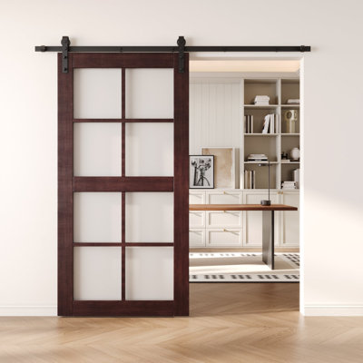Porte de grange non assemblée et pré-finie en verre de 8 po x 48 po x 48 po Homacer Red Homacer, usage intérieur seulement