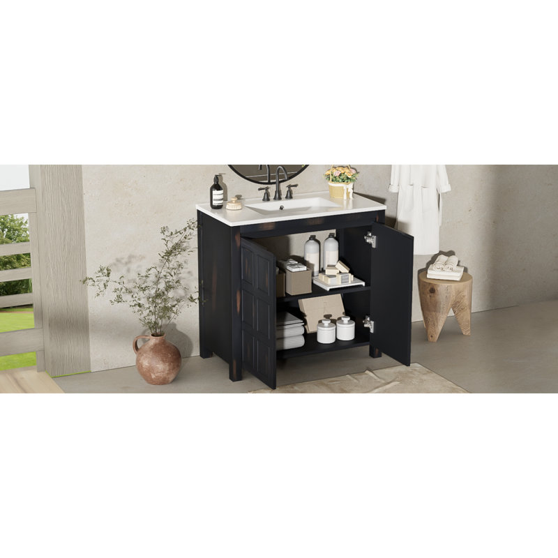 Organisateur de meuble-lavabo de salle de bain avec lavabo en céramique, ensemble d'armoire de rangement, meuble-lavabo de salle de bain