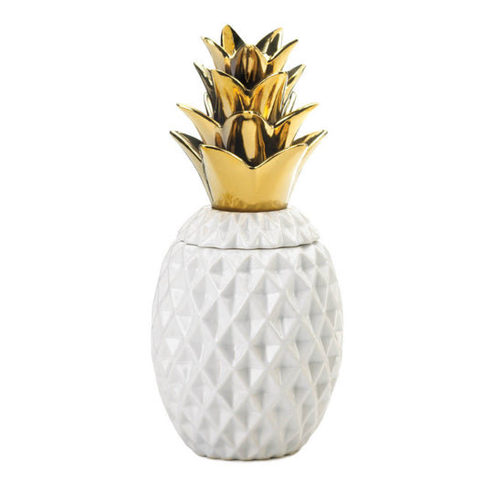 13" Gold Topped Pineapple Jar | Ceramic Storage Canister