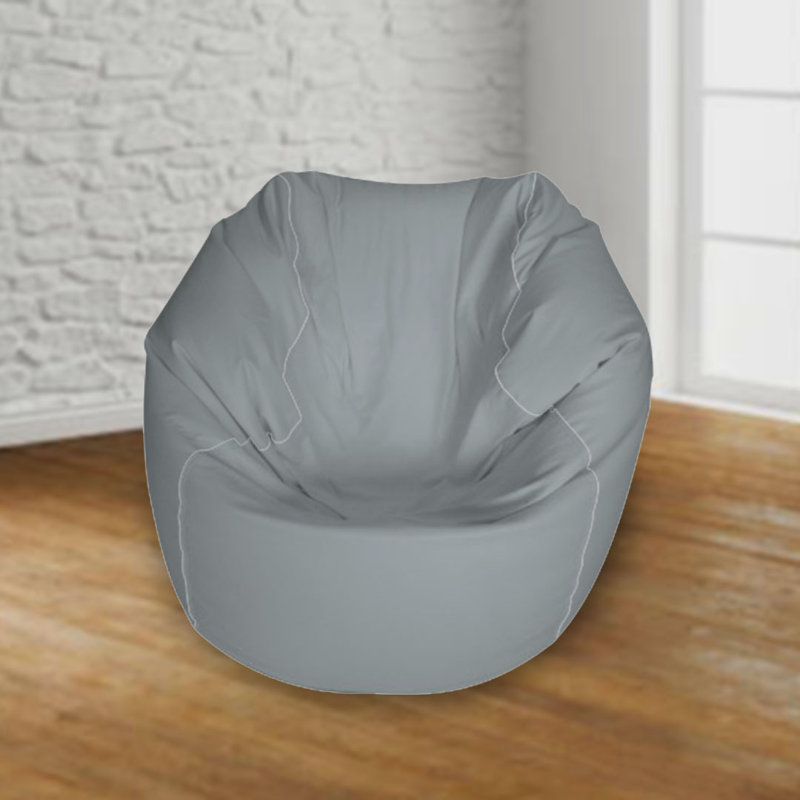 Faux Leather Outdoor Friendly Classic Bean Bag, Grey Faux Leather