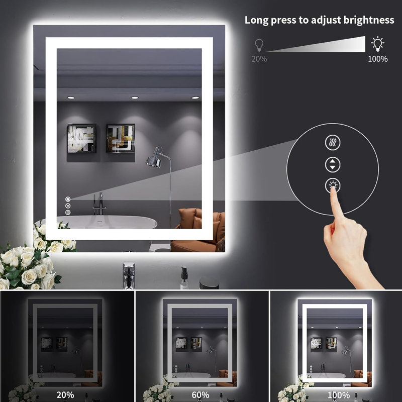 Miroir à DEL pour salle de bain avec éclairage avant et rétroéclairé