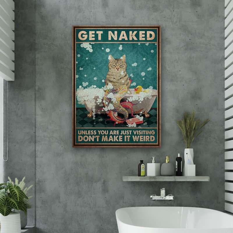 Le chat sous-marin dans le bain - galerie «Get NUE» sur toile tendue - décor d'illustrations pour salle de bain et blanchisserie, brun et vert, bleu, salle de bain