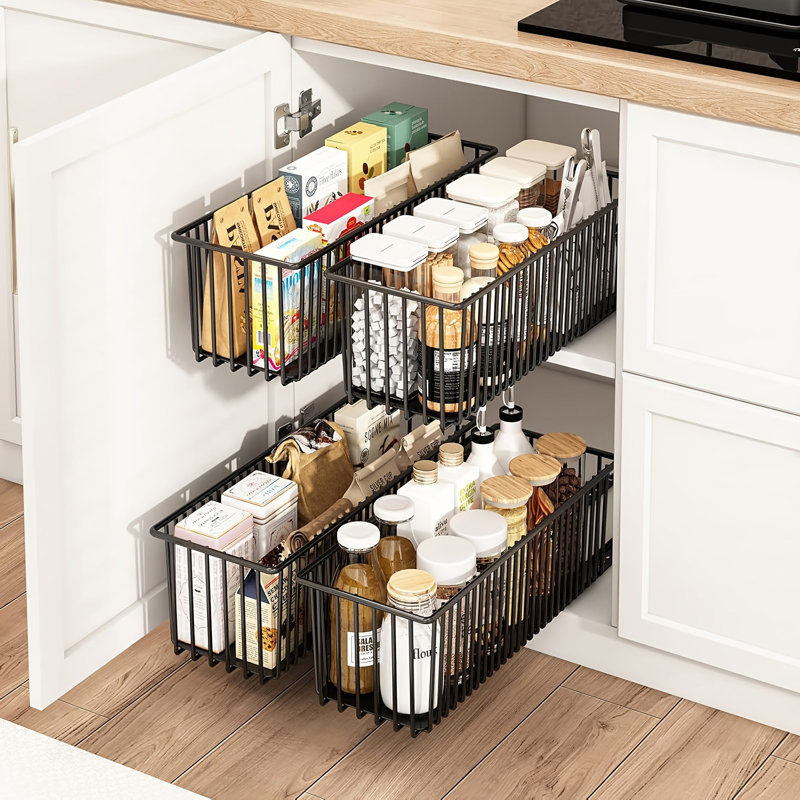 Pull Out Cabinet Organizer Slide Out Baskets for Kitchen (Set of 4)