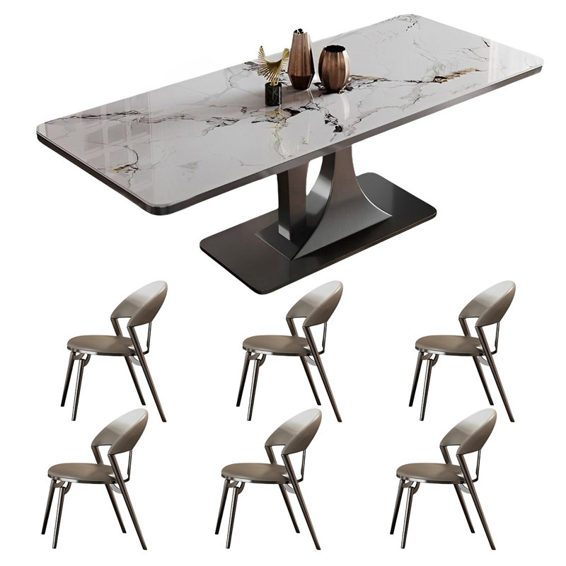 Rectangular rock plate dining table and chair set, 29.52"H x 78.74"L x 35.43"W