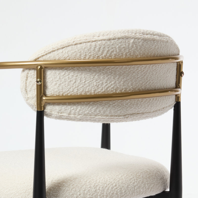 Modern Upholstered Counter Height Bar Stool With Back And Arms, Cream