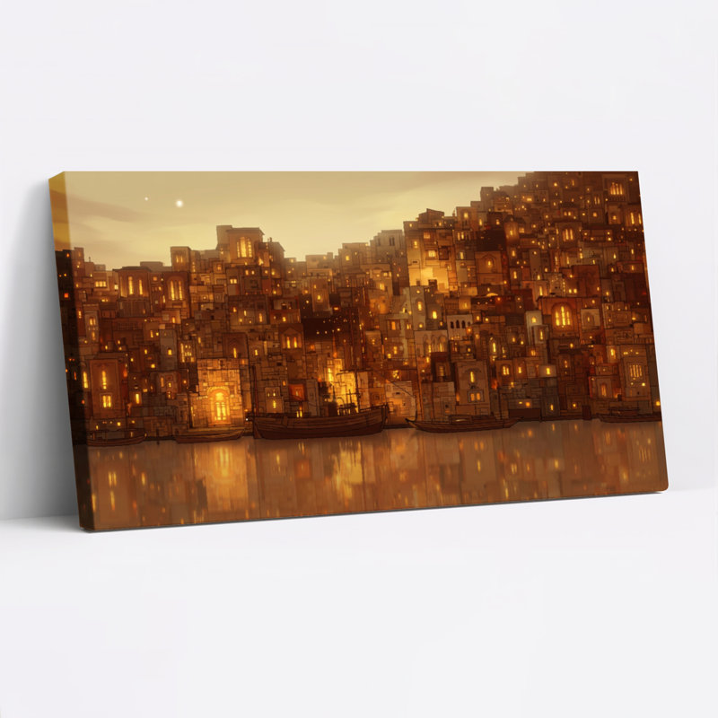 Ensemble de 1 tableau sur toile Golden City, L 48 po x H 24 po, Wrapped Canvas