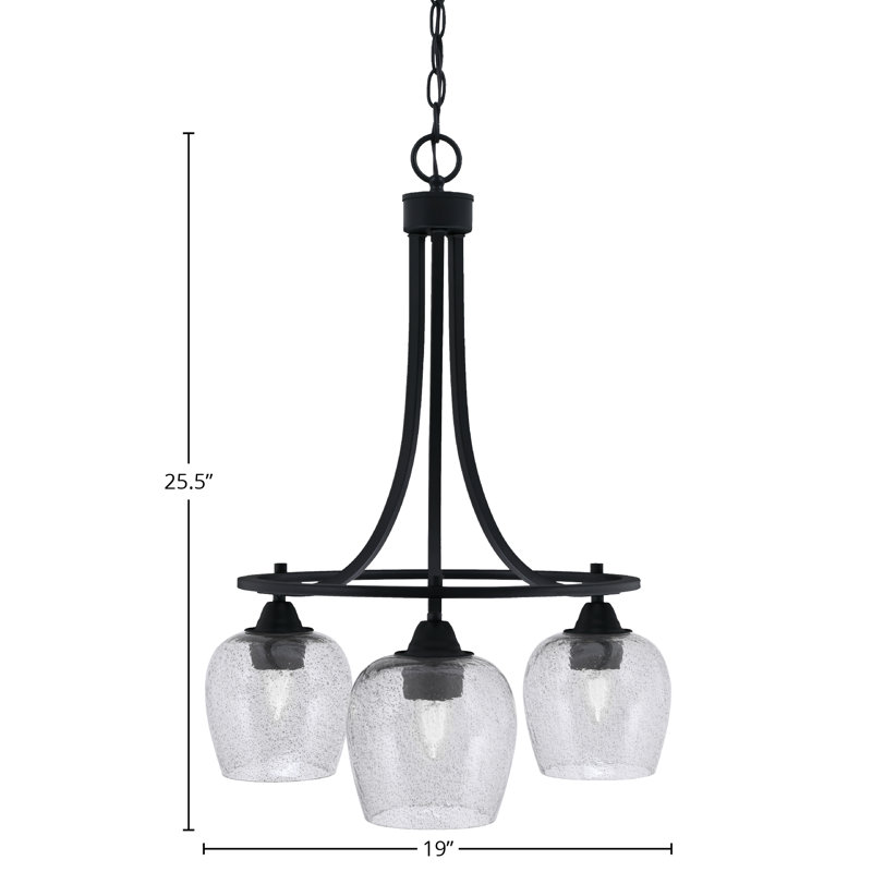 Lustre 3 lumières avec verre 6 "Paramount, Noir mat, Bulles / fumée