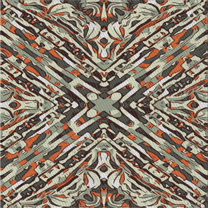 Tapis orange/vert/gris à tissage électrique, Carré 4 pi