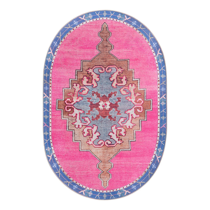 Tapis traditionnel d'Oppie fuchsia / violet, Oval 2' x 3'1"